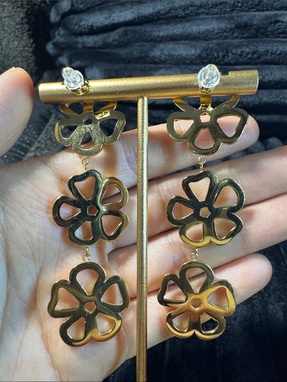 Kenneth Jay Lane Gold Floral Triple-Drop Earrings - Picture 5 of 15